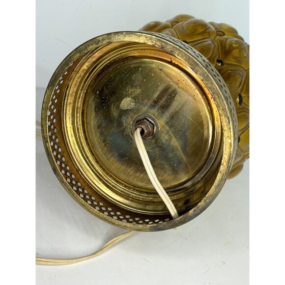 Vintage Quilted Amber Glass Brass Electric Hurricane Style MCM Table Lamp AS IS - Picture 5 of 9